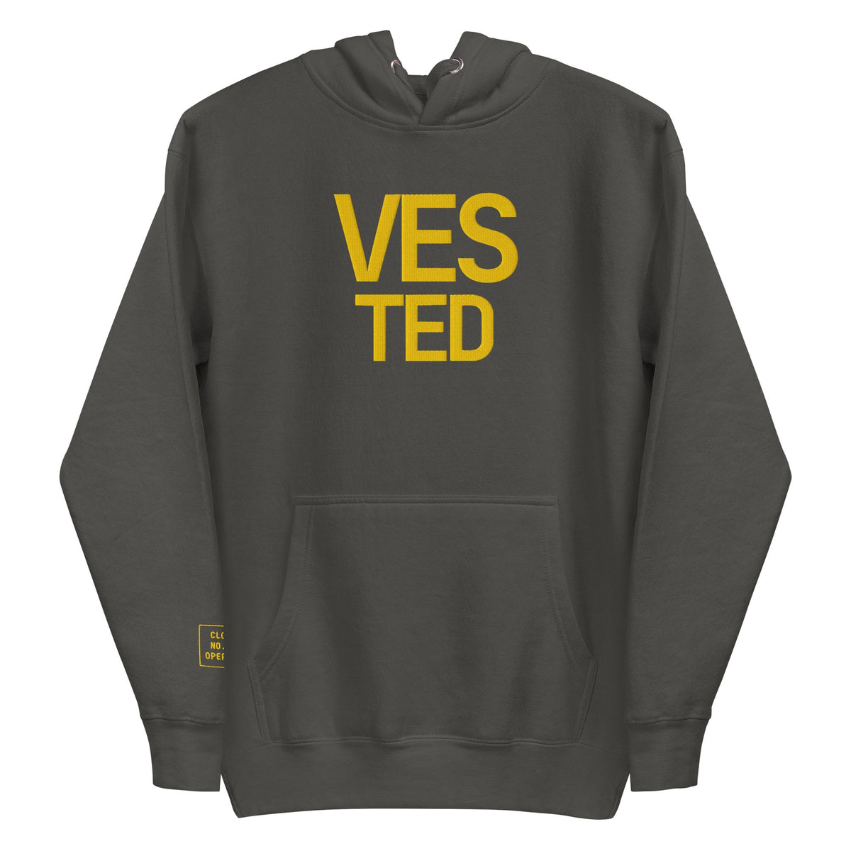 VESTED pullover hoodie in vintage black with yellow lettering — BLUE SICKS OPERATOR