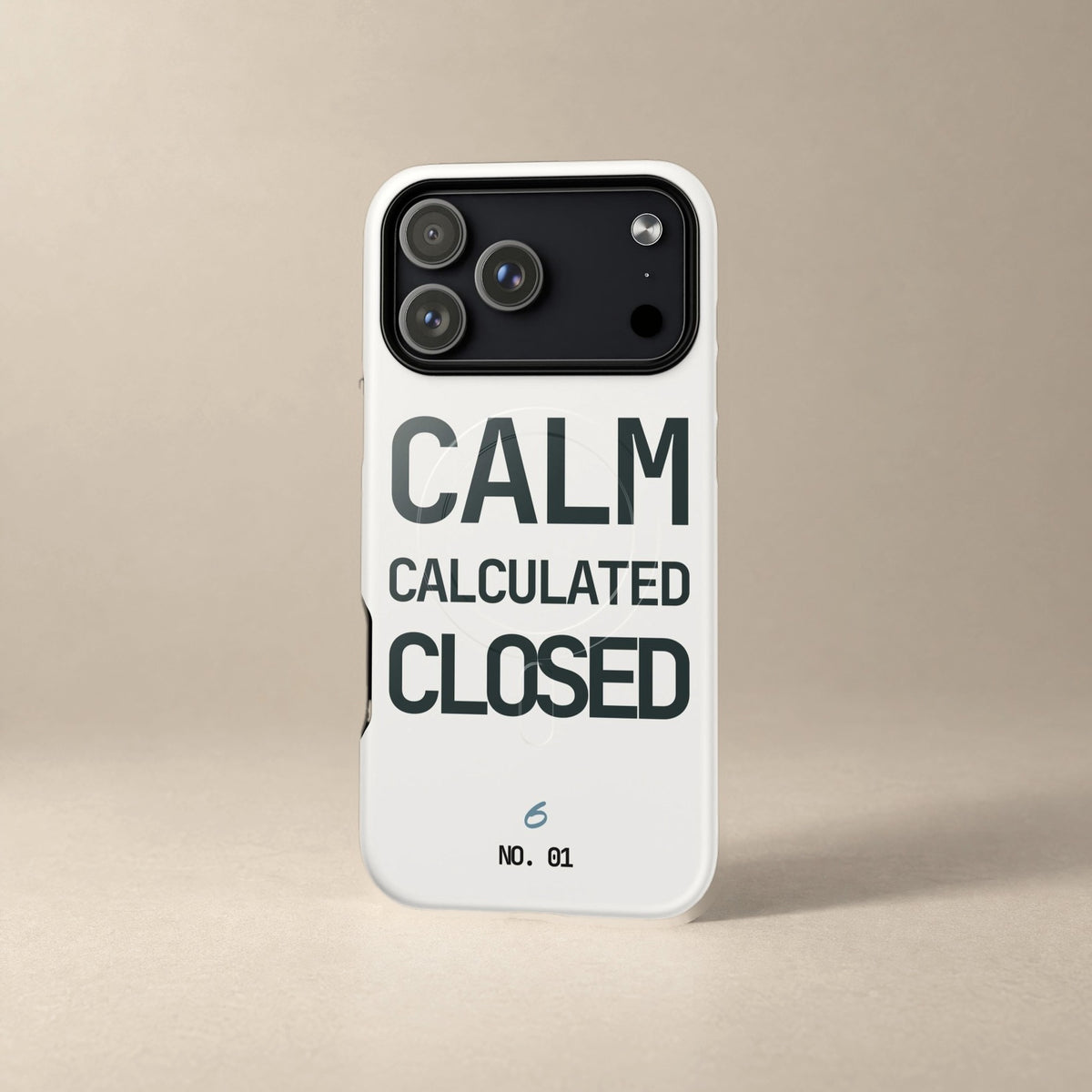 CALM · CALCULATED · CLOSED MagSafe tough case