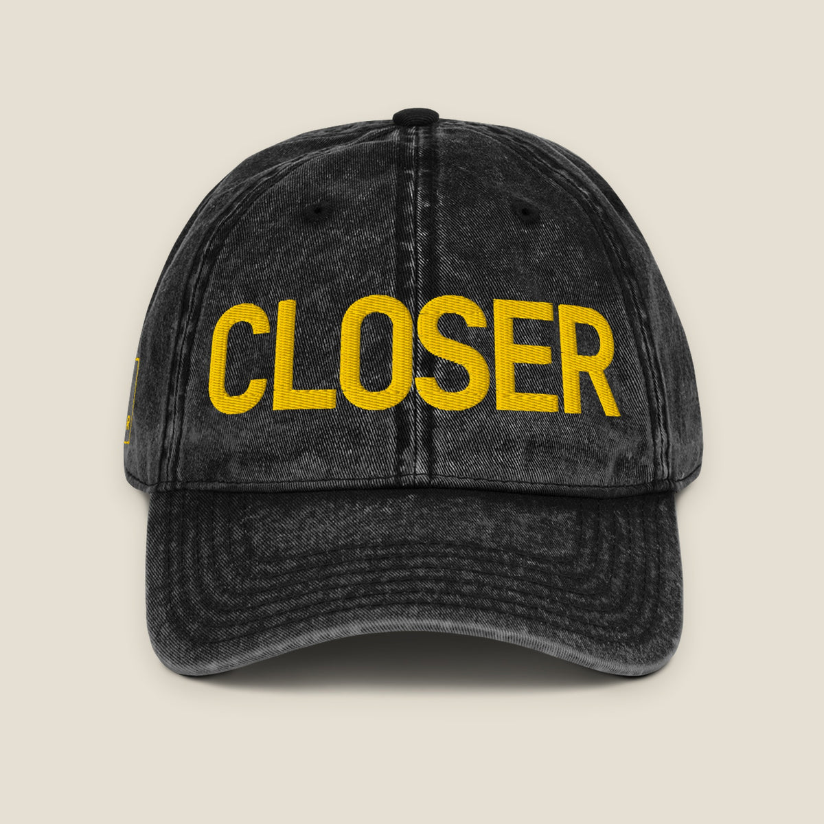 CLOSER vintage hat, yellow on black