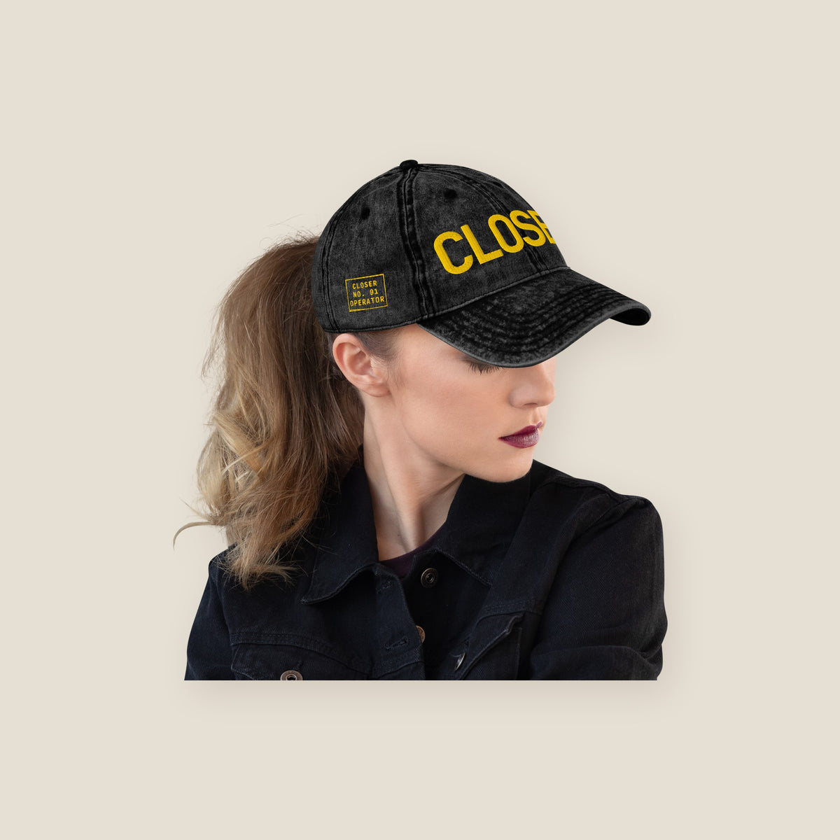 CLOSER · Vintage · Low Profile Hat · Yellow Stitch
