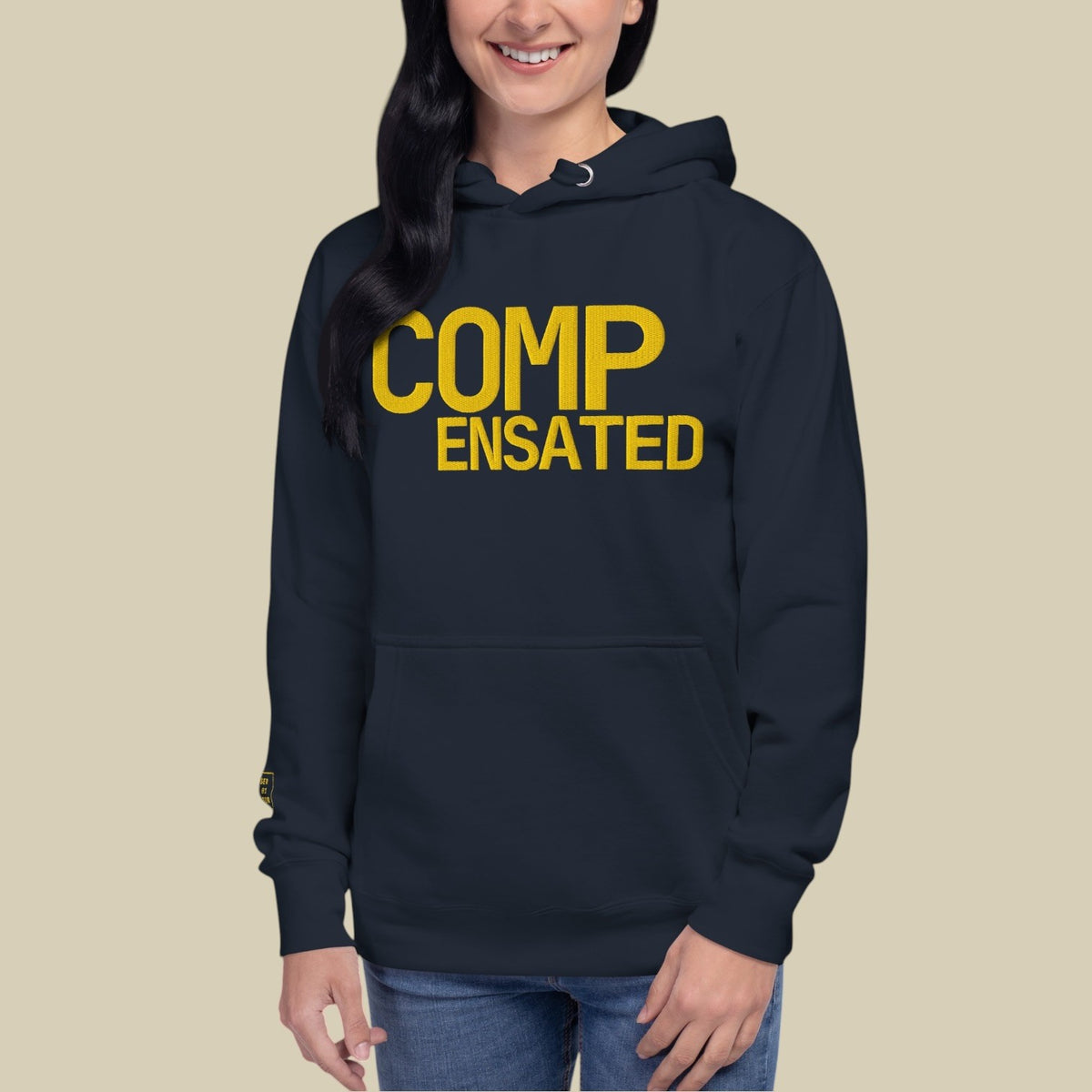 COMPENSATED · Unisex Hoodie · Yellow Stitch