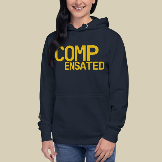 COMPENSATED · Unisex Hoodie · Yellow Stitch