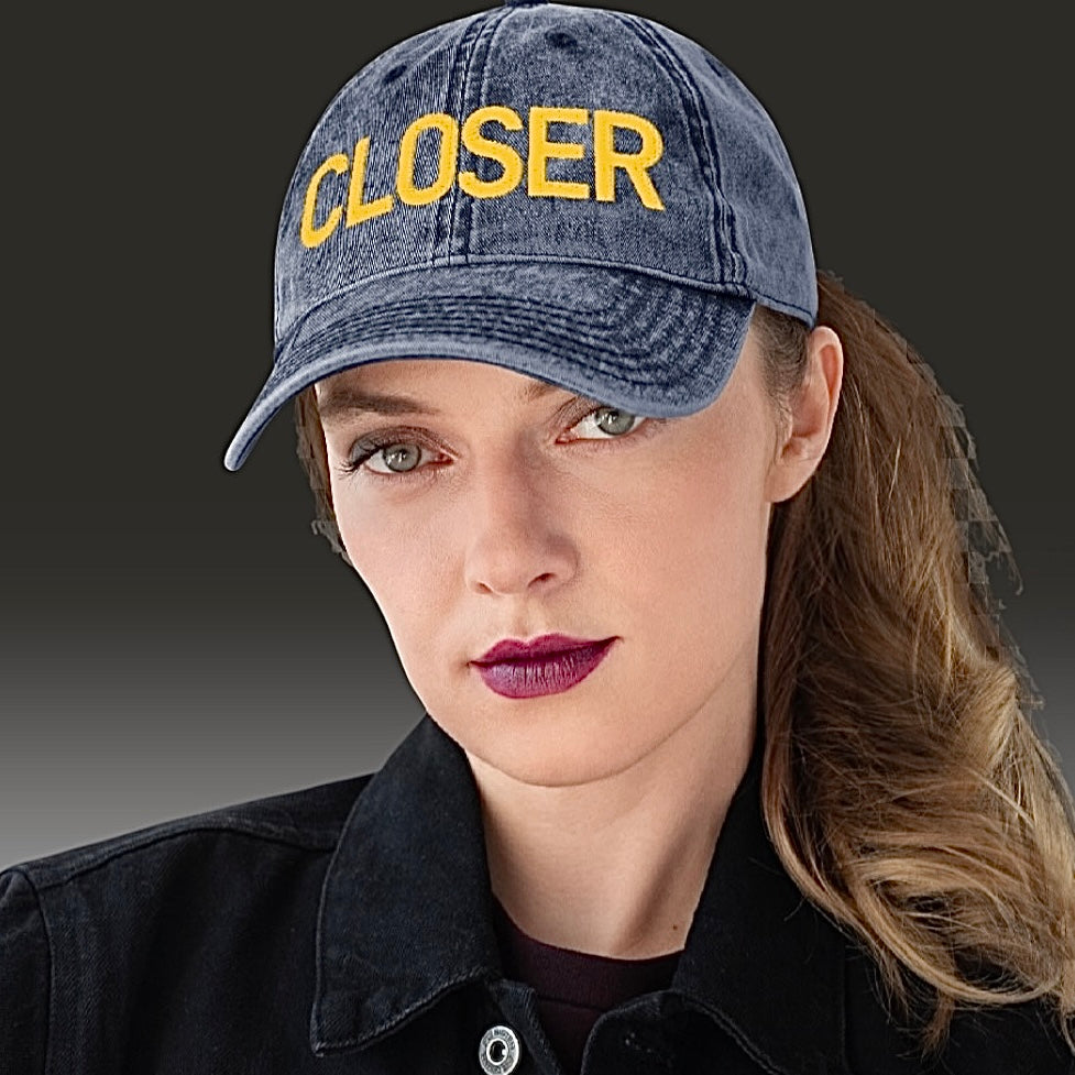 CLOSER vintage low profile hat in yellow stitch — BLUE SICKS OPERATOR