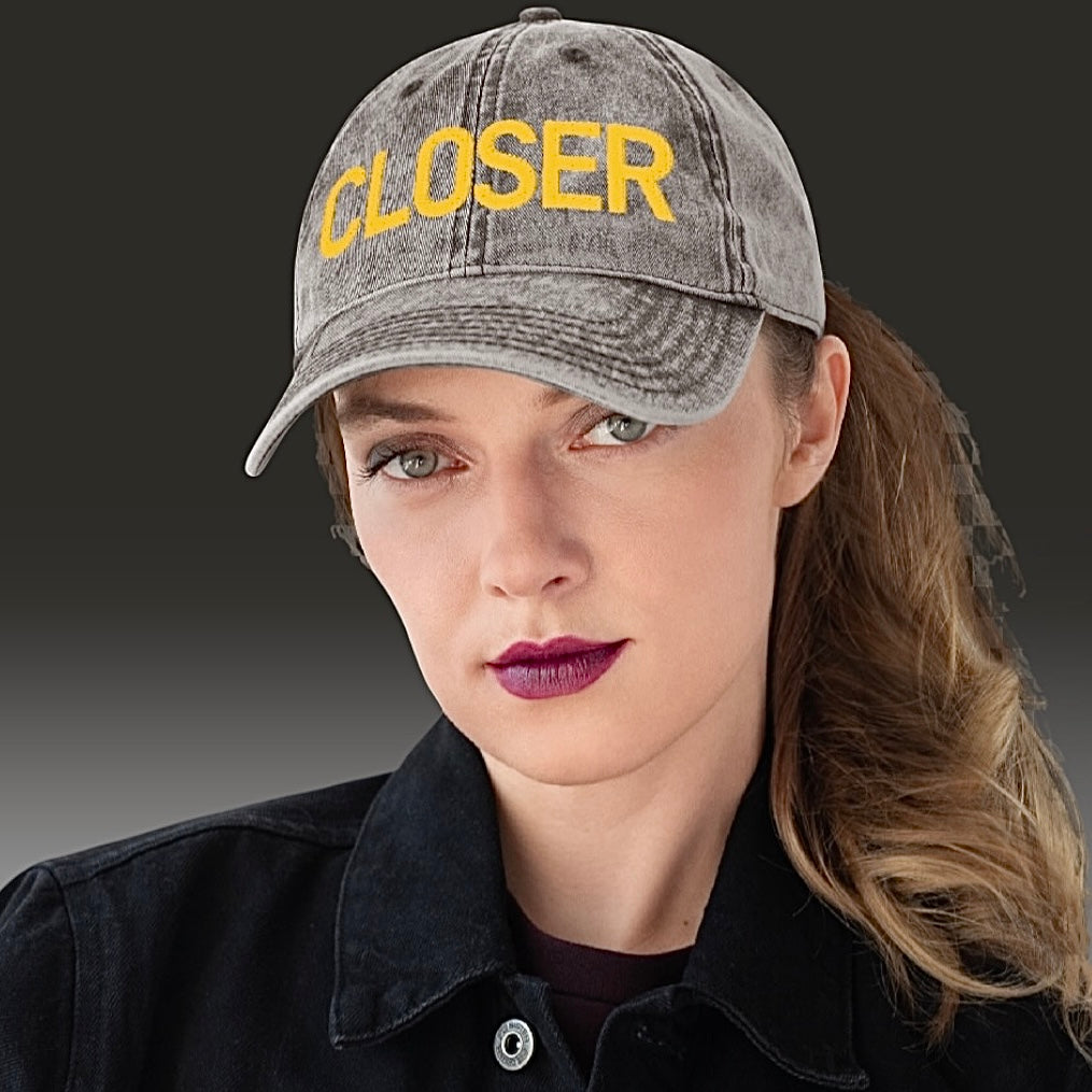 CLOSER vintage low profile hat in yellow stitch — BLUE SICKS OPERATOR
