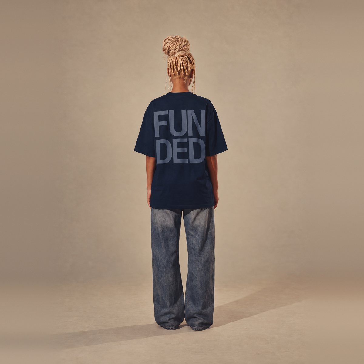 FUNDED · Unisex Organic · Oversized High Neck Tee · Navy