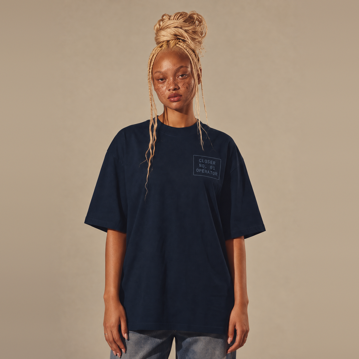 FUNDED · Unisex Organic · Oversized High Neck Tee · Navy