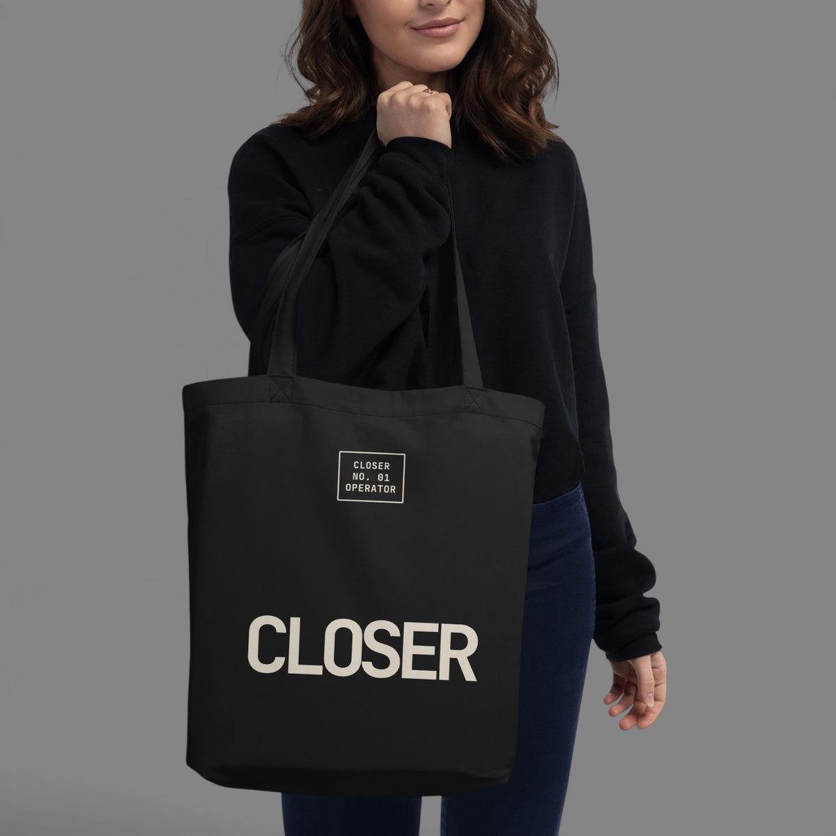 CLOSER organic cotton tote bag in black — BLUE SICKS OPERATOR