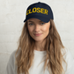 CLOSER low profile hat in navy, yellow stitch — BLUE SICKS OPERATOR