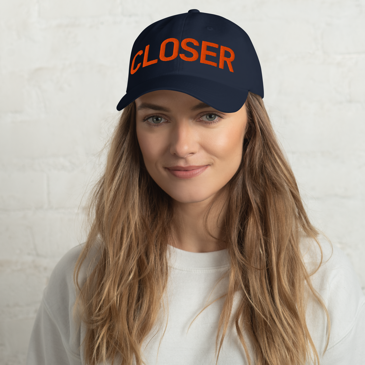 CLOSER low profile hat in navy, orange stitch — BLUE SICKS OPERATOR