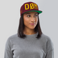 DØM snapback hat in maroon, yellow stitch — BLUE SICKS OPERATOR