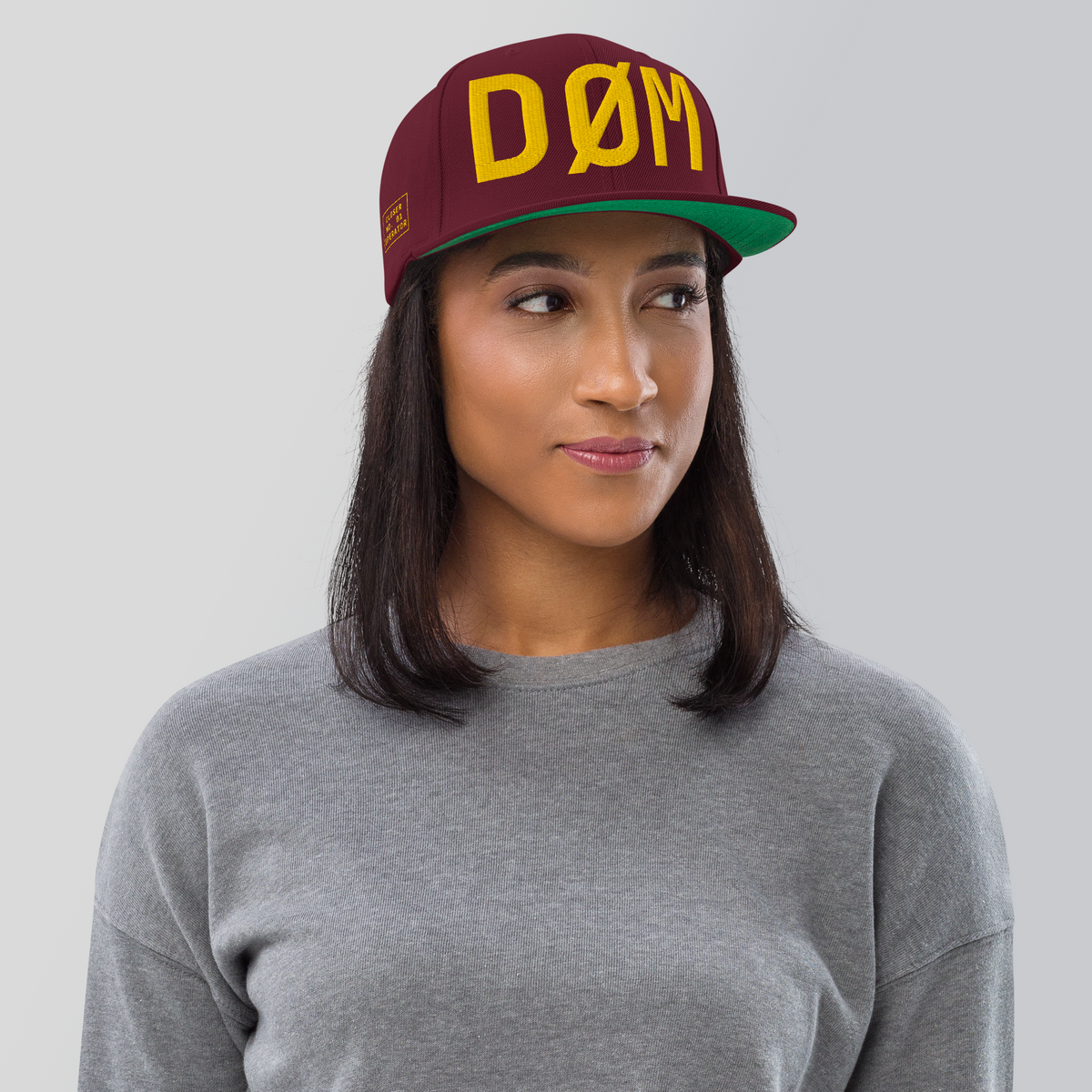 DØM snapback hat in maroon, yellow stitch — BLUE SICKS OPERATOR