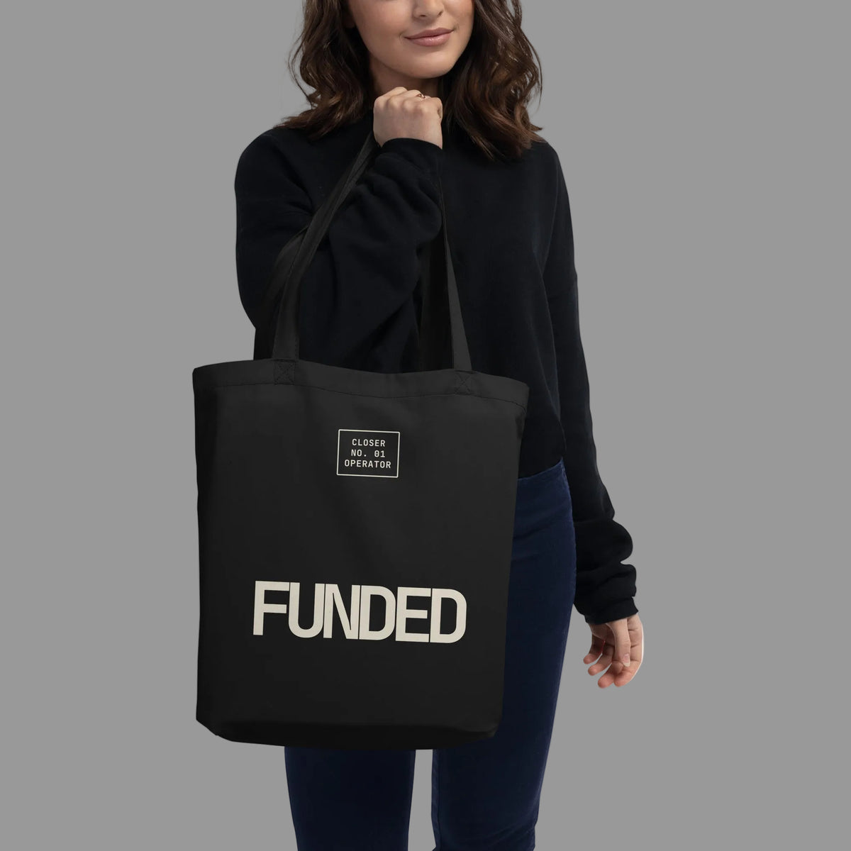 FUNDED organic cotton tote bag in black — BLUE SICKS OPERATOR