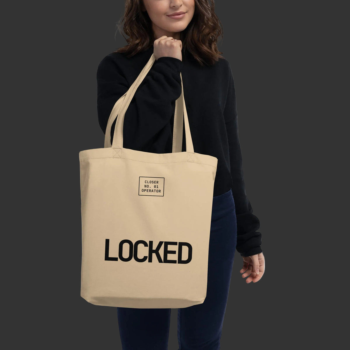 LOCKED organic cotton tote bag in bone — BLUE SICKS OPERATOR