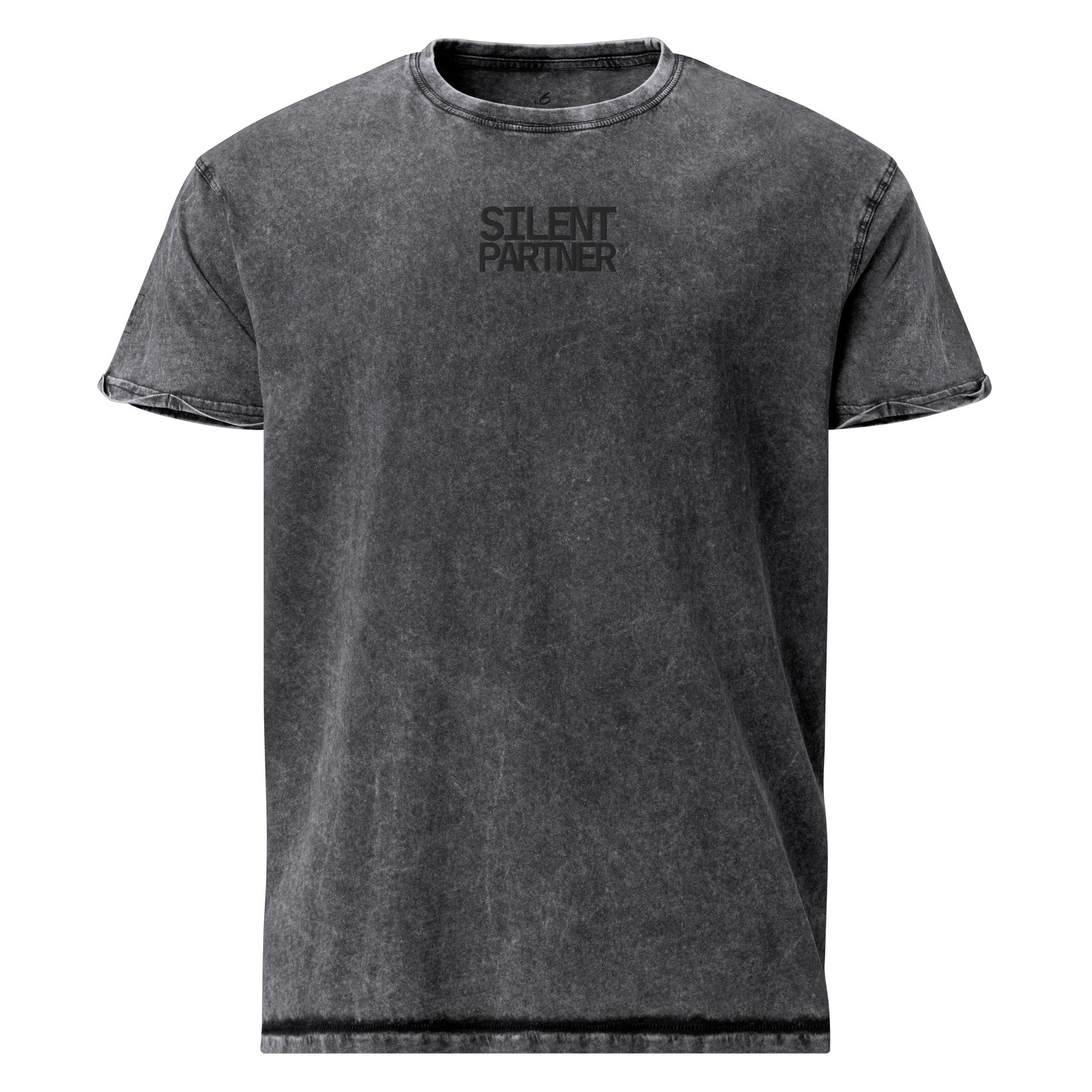 SILENT PARTNER · Embroidered Denim Tee · Charcoal
