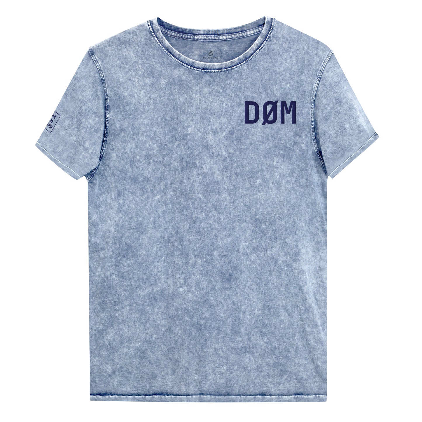 DØM embroidered mineral-wash denim tee in Blue — front view, embroidered · Closer Capsule No. 01 · Blue Sicks
