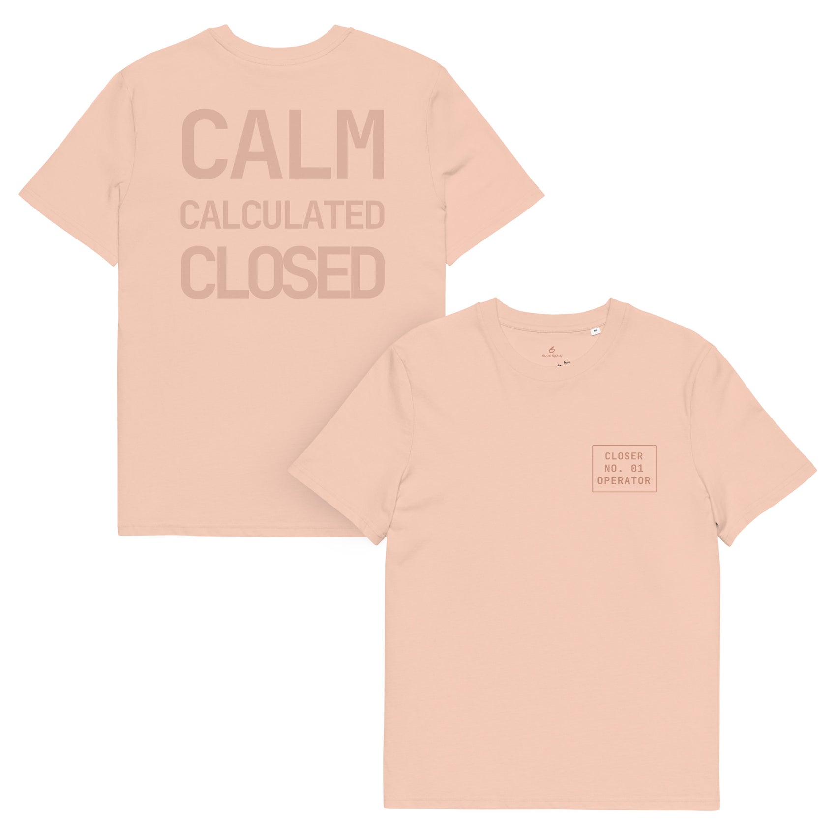 CALM · CALCULATED · CLOSED · Unisex Organic T-Shirt · Apricot