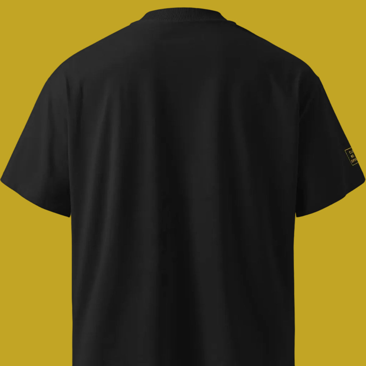 DØM · Unisex Organic · Oversized High Neck Tee · Black · Yellow Stitch