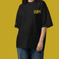 DØM oversized high neck t-shirt in black, yellow stitch, on model — BLUE SICKS OPERATOR