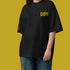 DØM oversized high neck t-shirt in black, yellow stitch, on model — BLUE SICKS OPERATOR