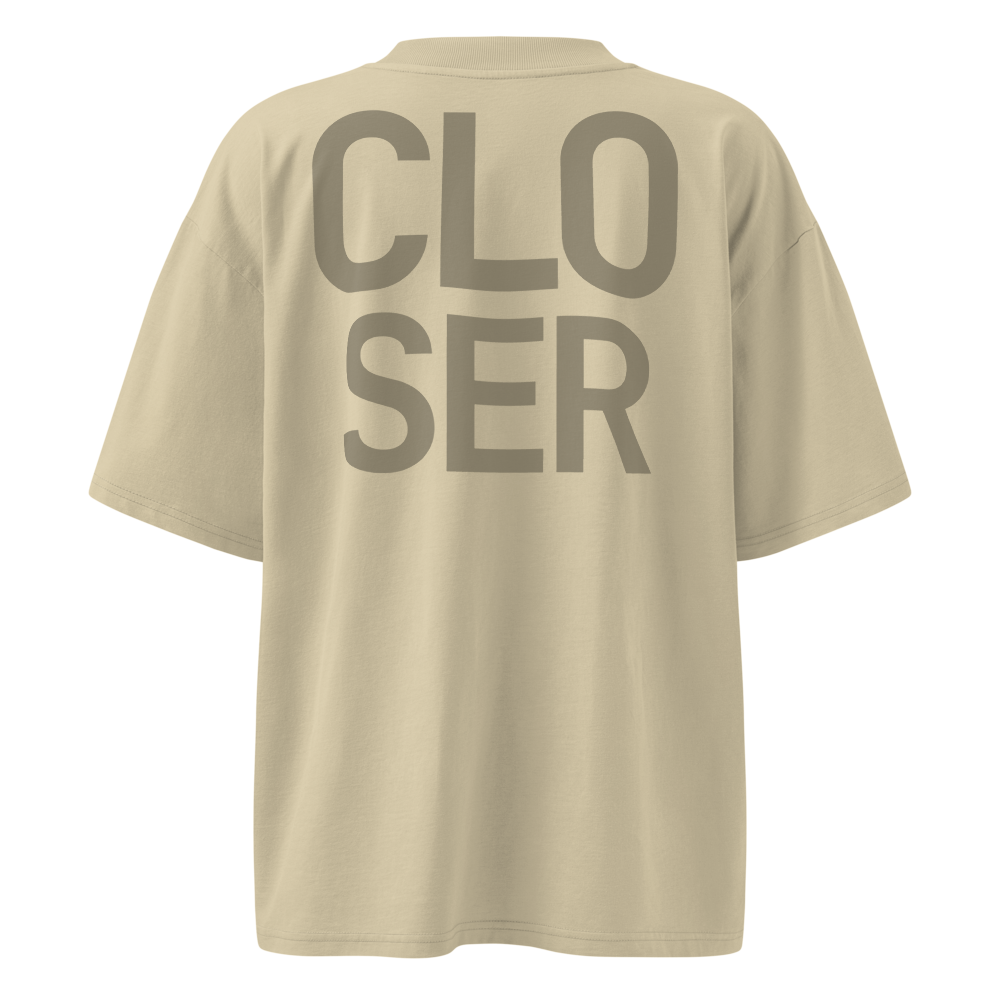 CLOSER · Unisex Organic · Oversized High Neck Tee · Stone