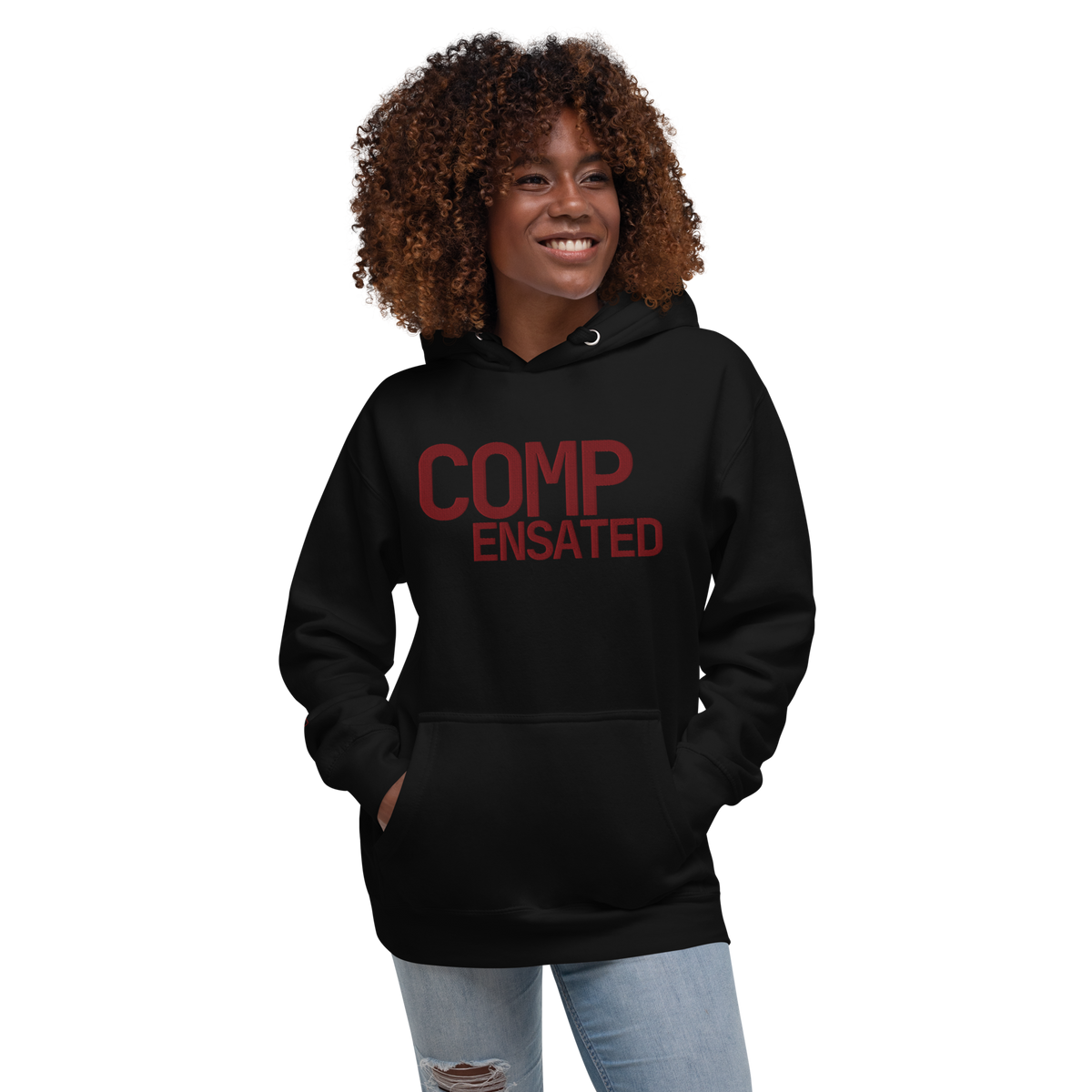 COMPENSATED · Unisex Hoodie · Ox Blood Stitch