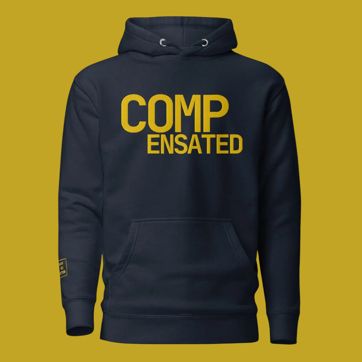 COMPENSATED heavyweight hoodie, yellow stitch — BLUE SICKS OPERATOR
