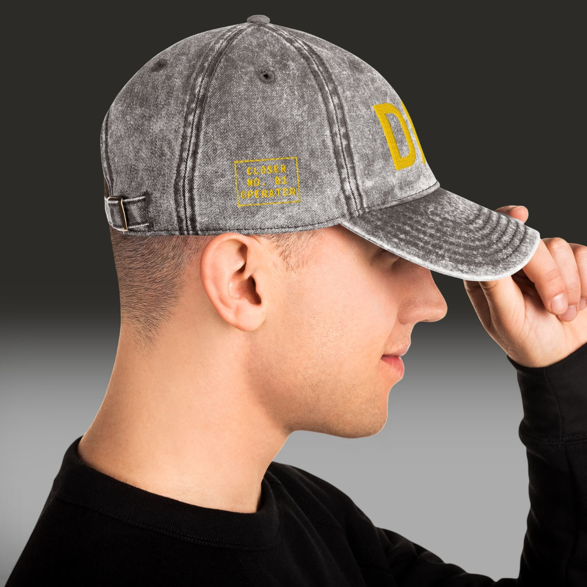 DØM vintage low profile hat, yellow stitch — BLUE SICKS OPERATOR