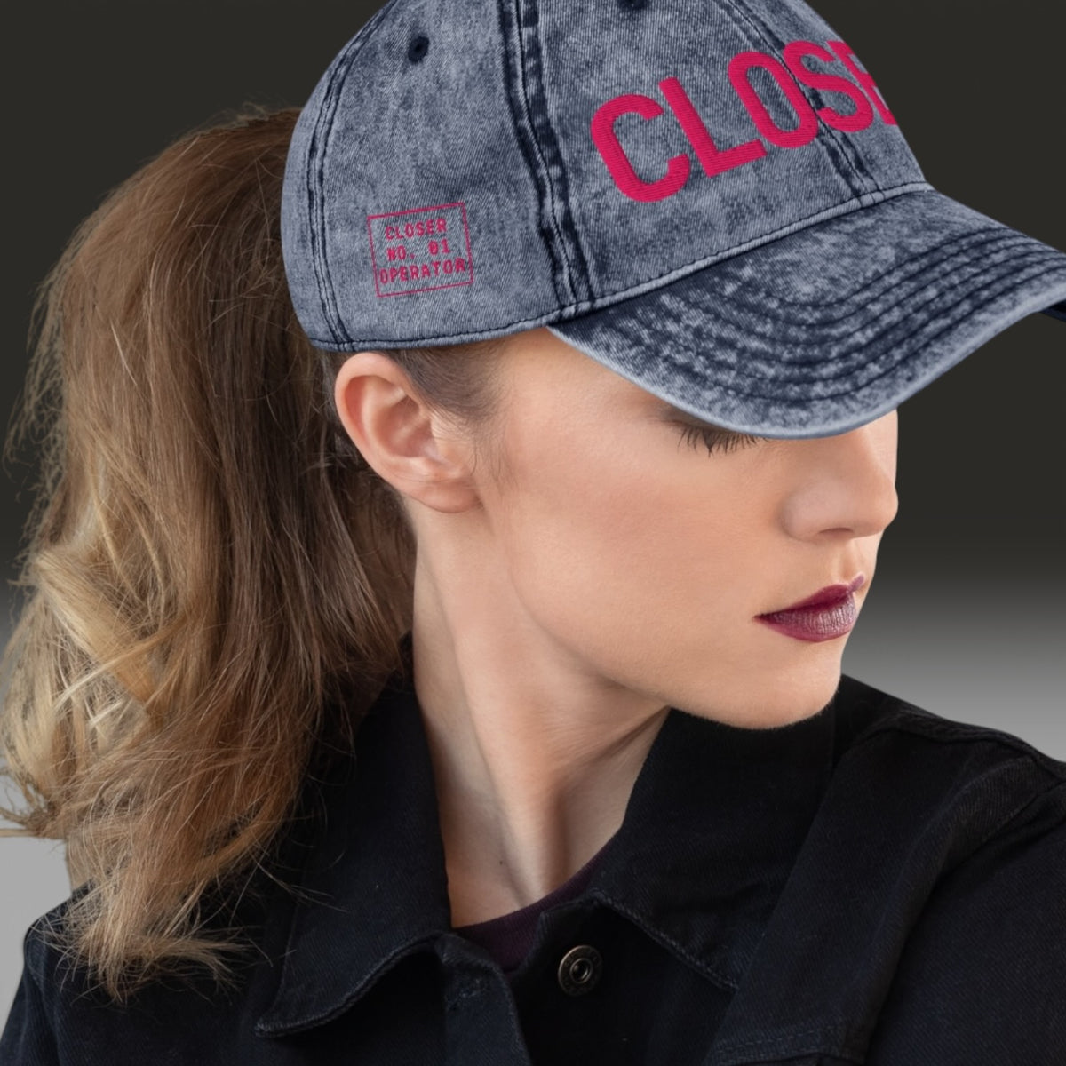 CLOSER vintage low profile hat, fuchsia stitch — BLUE SICKS OPERATOR